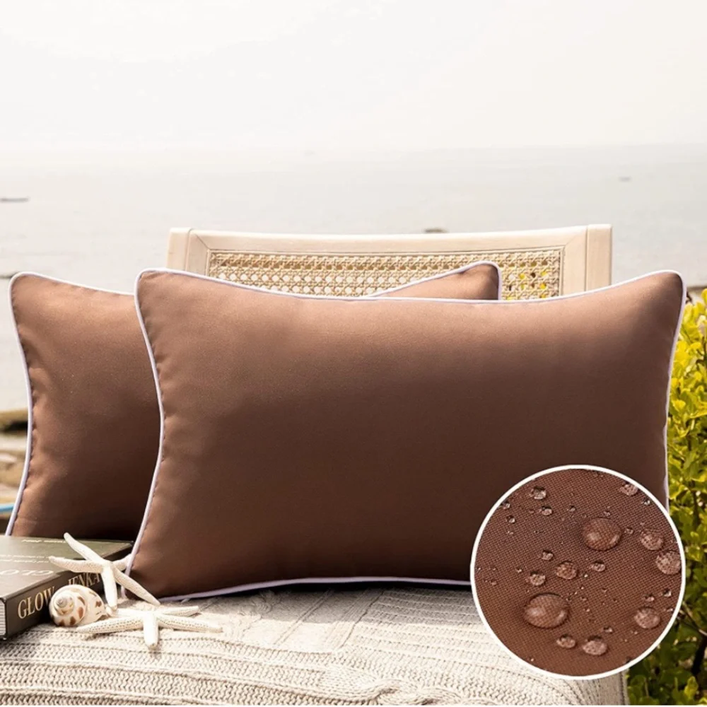 Luxury Home | Chic Brown Outdoor Water Resistant Lumbar Throw Pillow Covers